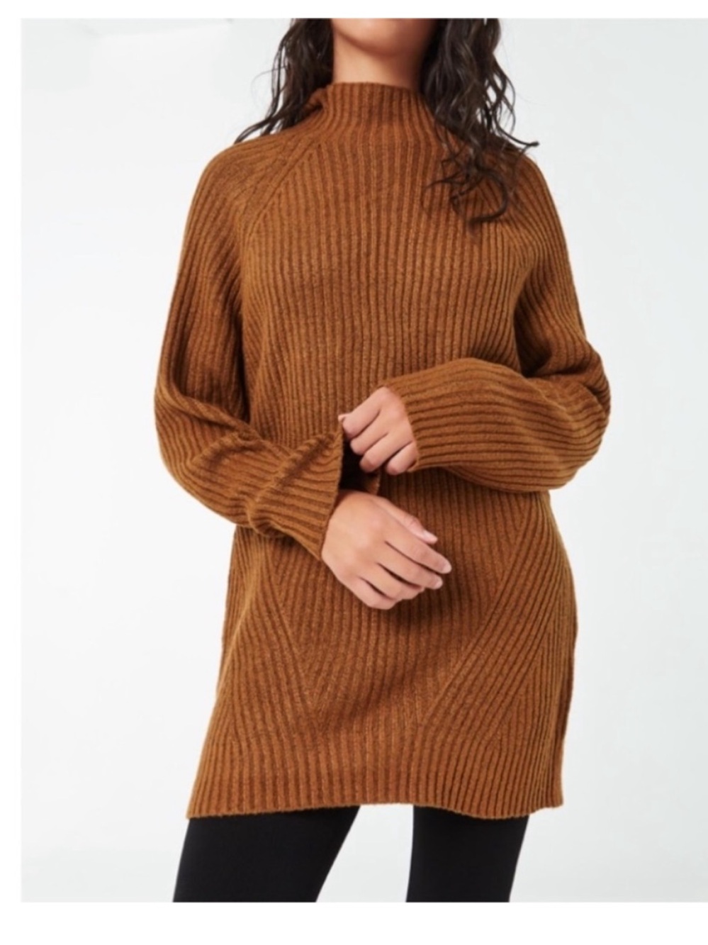 Brown Ribbed high neck Knit Women's Sweater